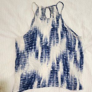 Blue and white tie dye tank top with back slit